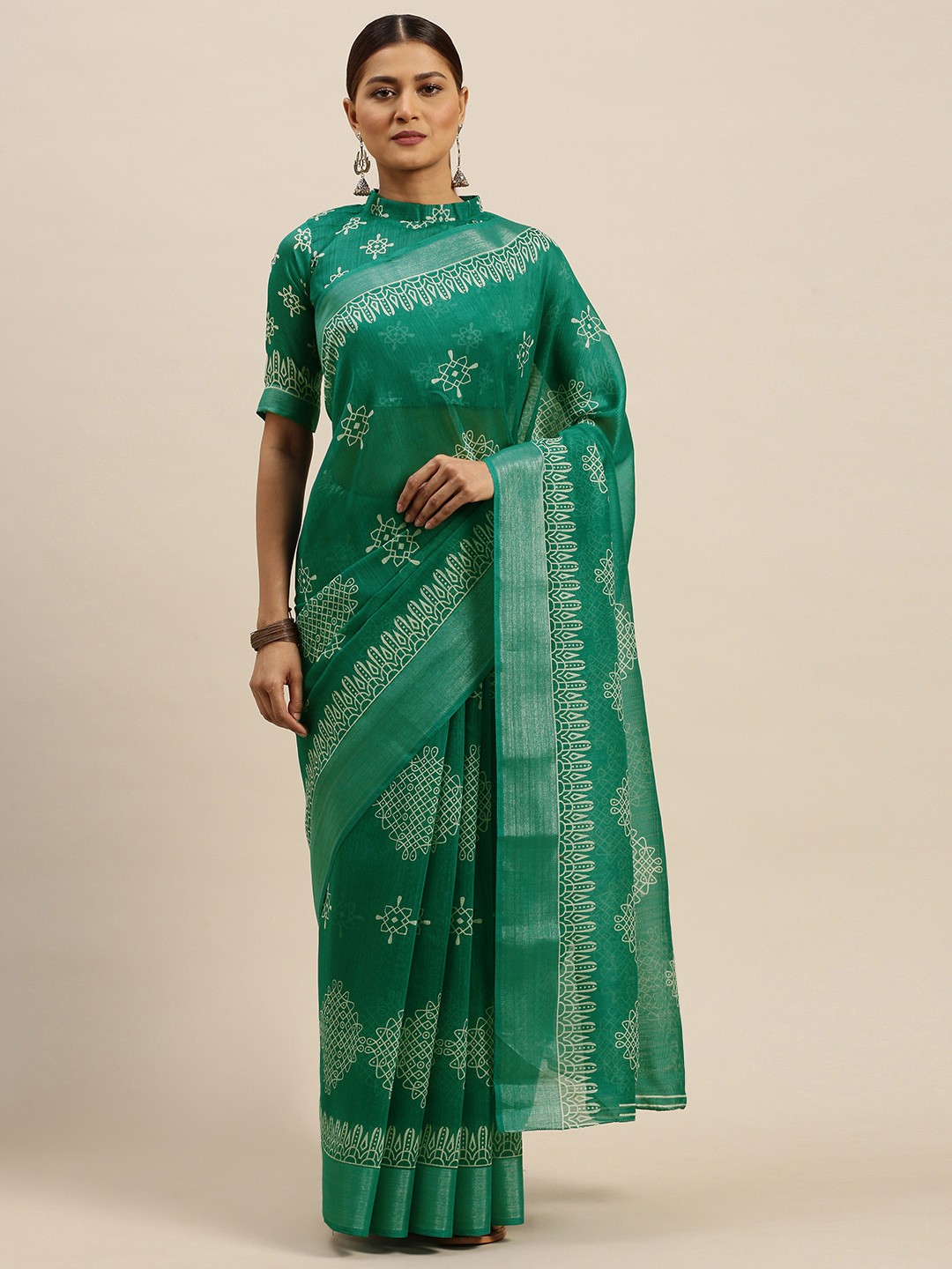 

Saree mall Green Cotton Blend Printed Bandhani Saree