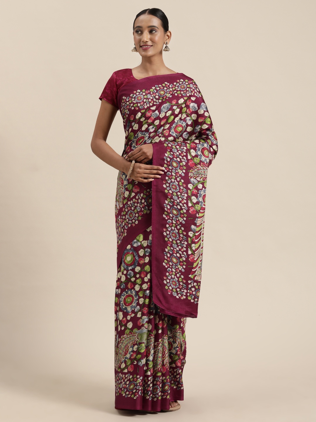 

Saree mall Maroon & Cream-Coloured Art Silk Printed Sambalpuri Saree