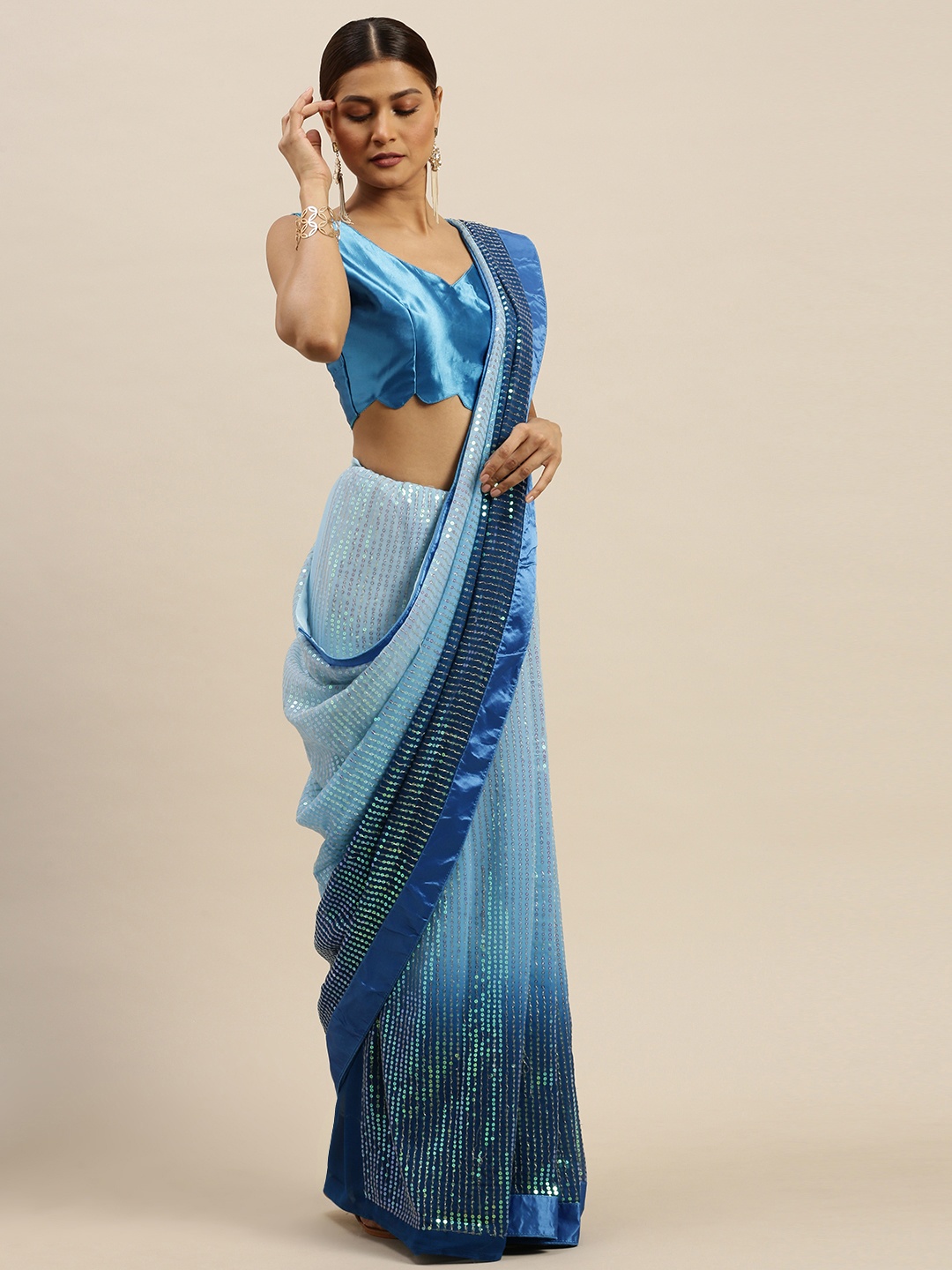 

Saree mall Blue Embellished Poly Georgette Saree