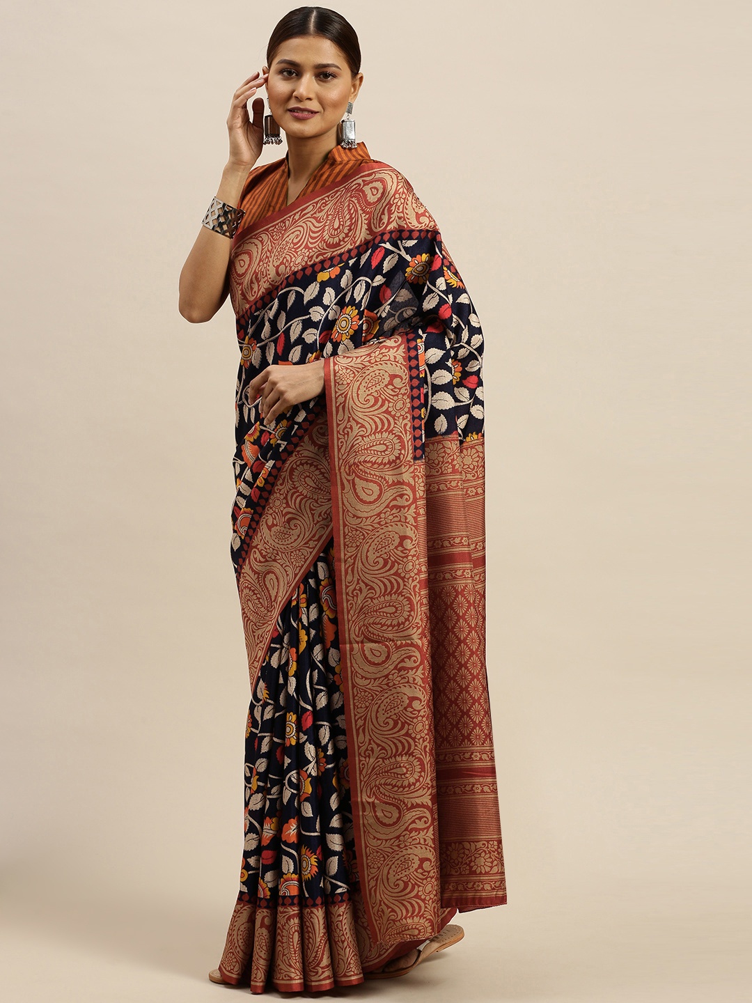 

Saree mall Navy Blue & Maroon Printed Sambalpuri Saree