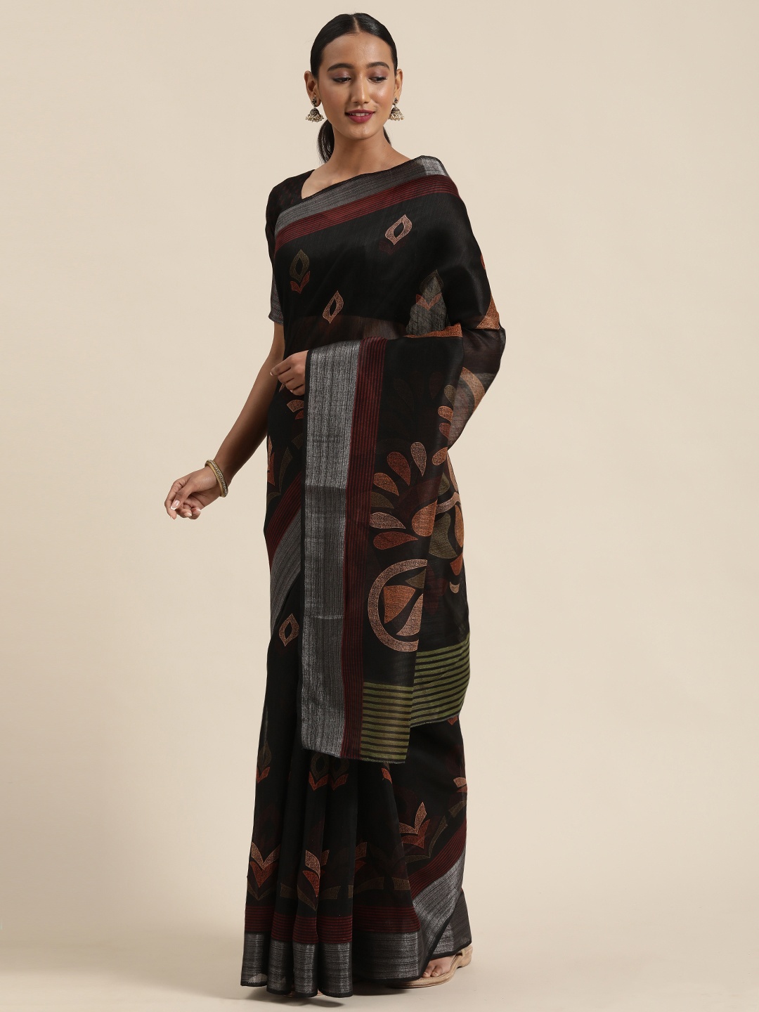 

Saree mall Black Printed Cotton Blend Saree
