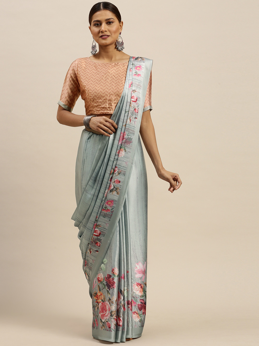 

Saree mall Grey & Pink Printed Saree