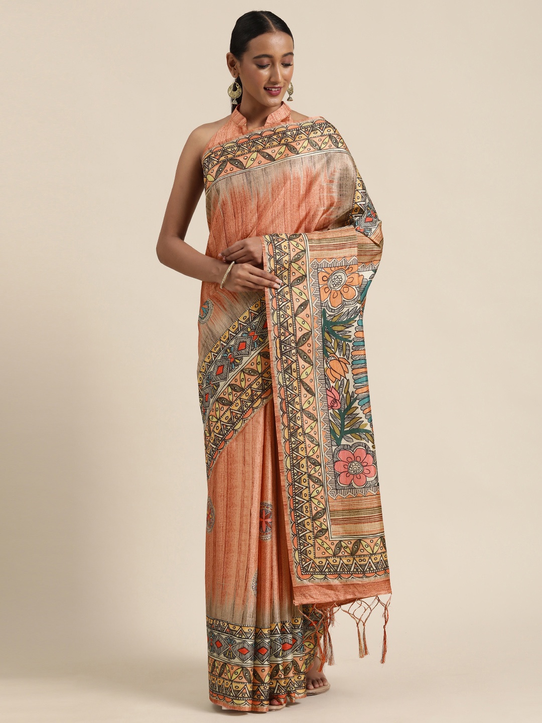

Saree mall Orange Printed Silk Blend Saree