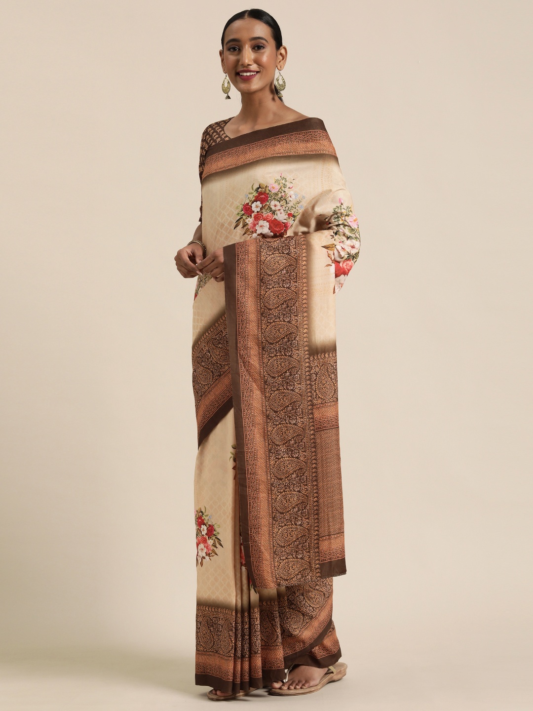 

Saree mall Beige Printed Silk Cotton Saree