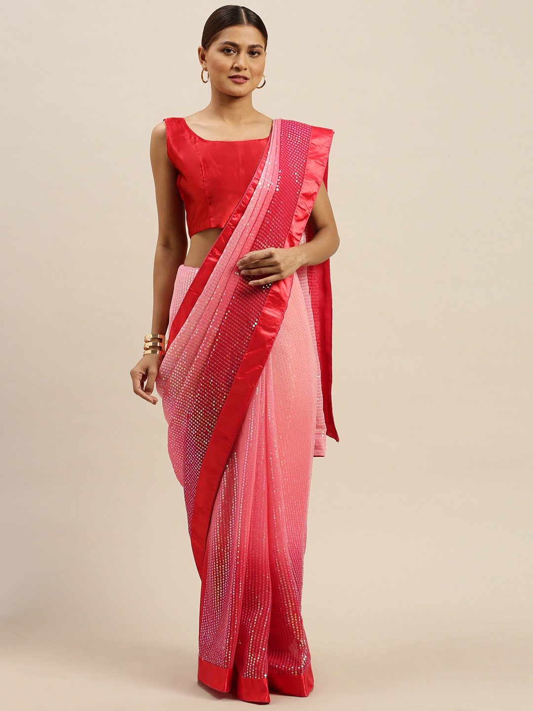 

Saree mall Pink Embellished Pure Georgette Saree