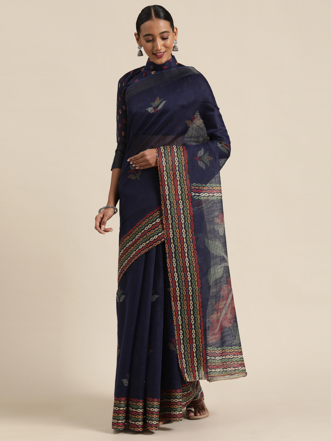 

Saree mall Blue Cotton Blend Printed Bandhani Saree