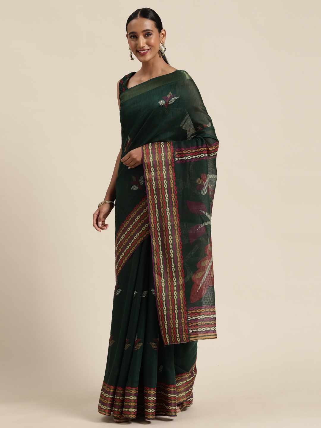 

Saree mall Green & Red Printed Bandhani Saree