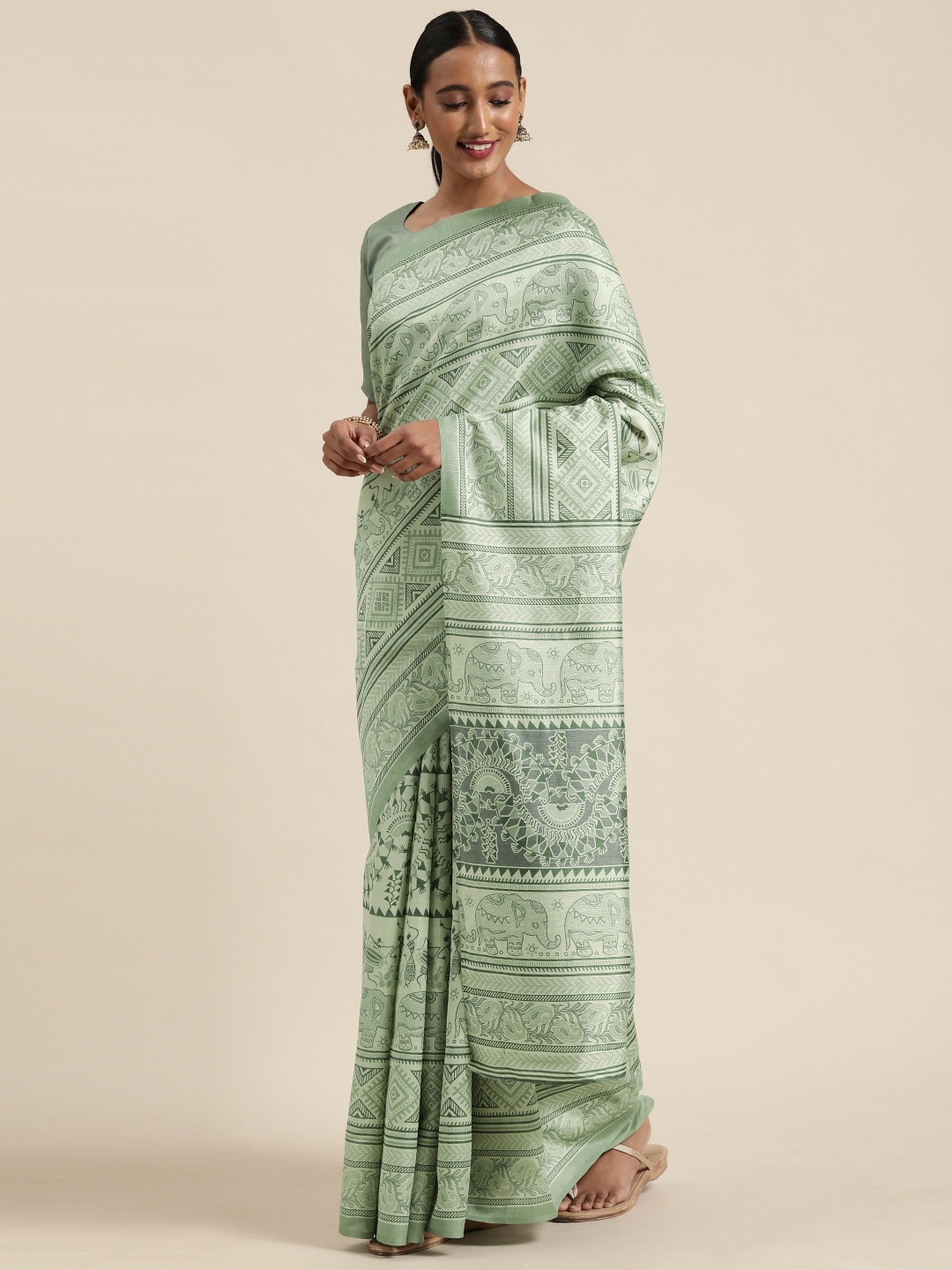 

Saree mall Women Sea Green & Green Art Silk Printed Bagru Saree