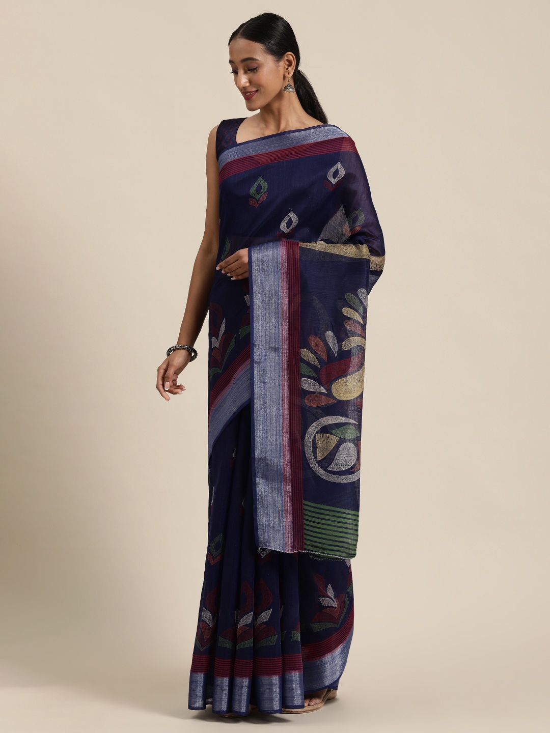 

Saree mall Blue & Maroon Printed Bandhani Saree