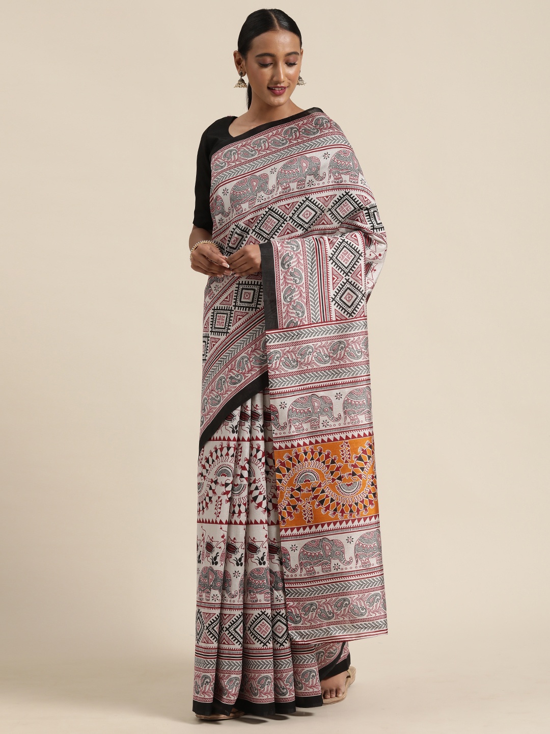 

Saree mall Women Grey Art Silk Printed Bagru Saree