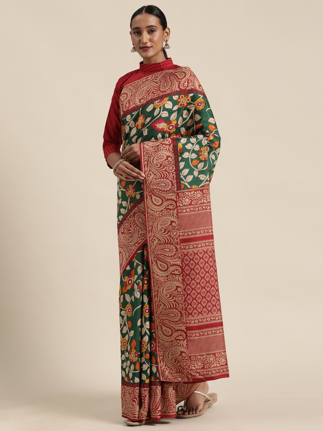 

Saree mall Women Green & Brown Art Silk Printed Sambalpuri Saree