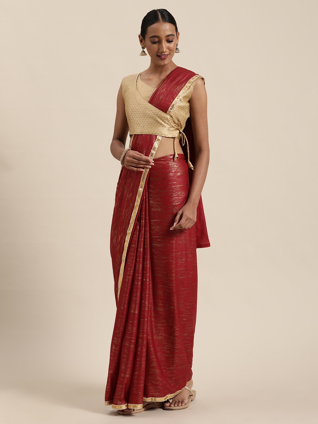 

Saree mall Maroon Printed Poly Chiffon Saree