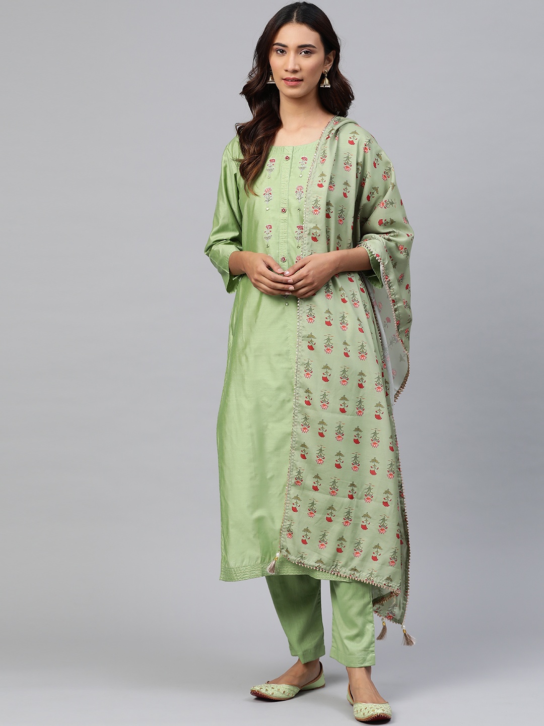

Readiprint Fashions Green & Red Embroidered Unstitched Dress Material