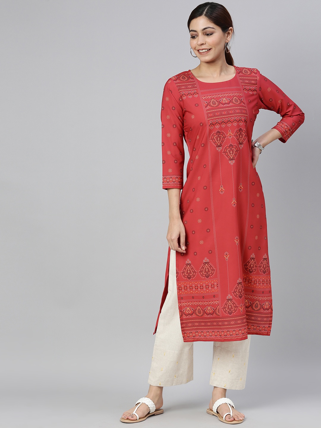 

AHIKA Women Red Ethnic Motifs Printed Kurta