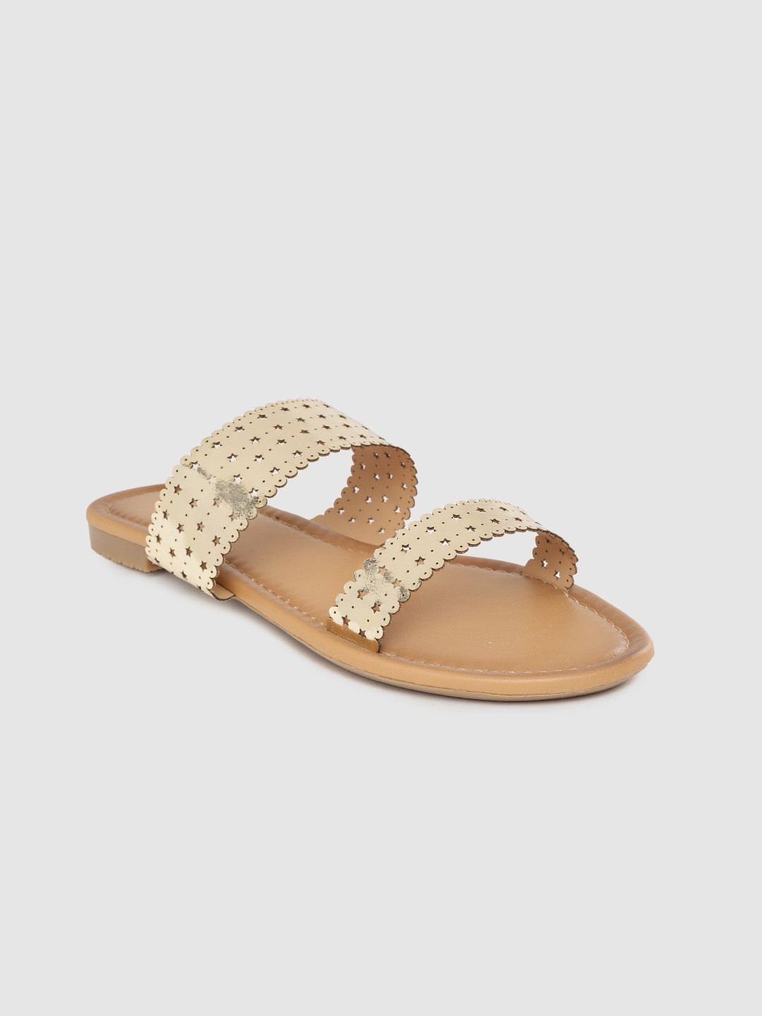 

Anouk Women Gold-Toned Laser Cut Open Toe Flats