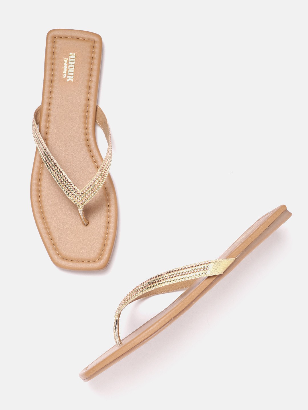 

Anouk Women Gold-Toned Embellished Open Toe Flats