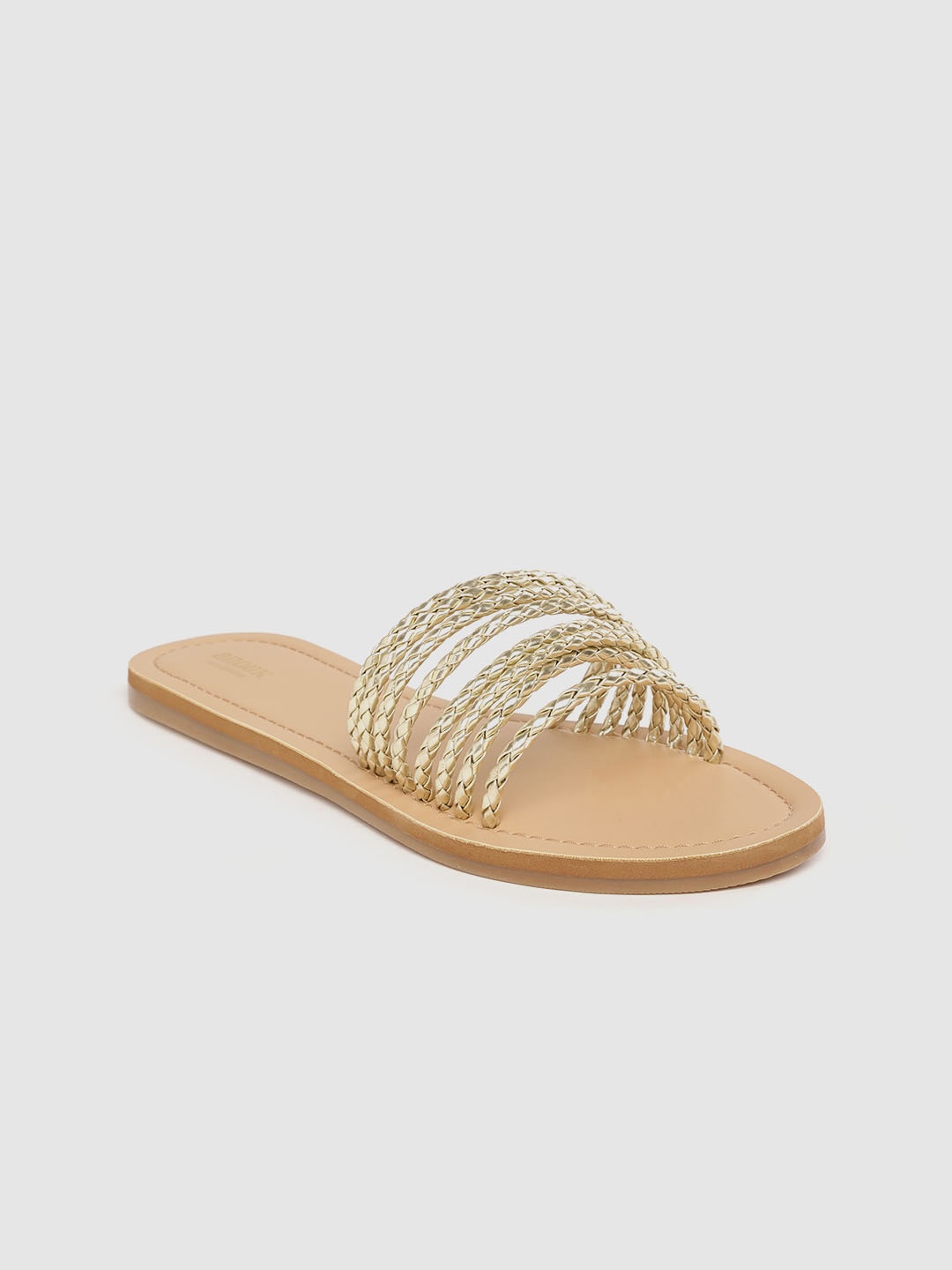 

Anouk Women Gold-Toned Braided Open Toe Flats
