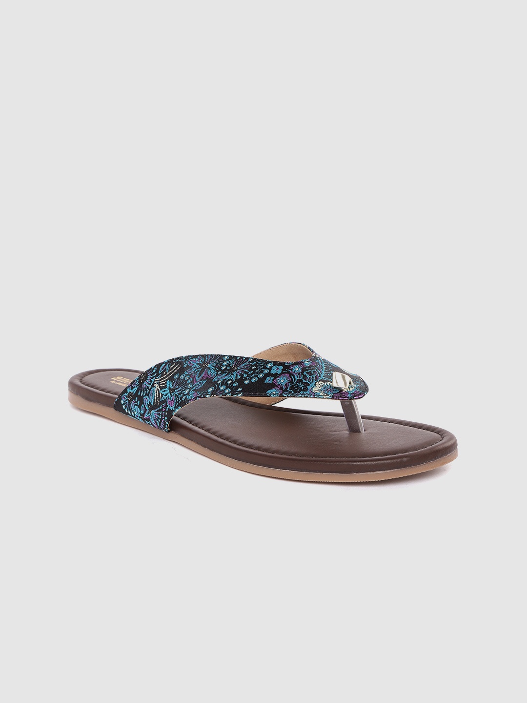 

Anouk Women Black & Blue Floral Print Open Toe Flats