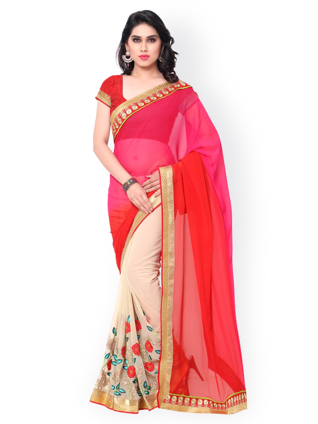 

Kalista Pink & Beige Embroidered Georgette Saree