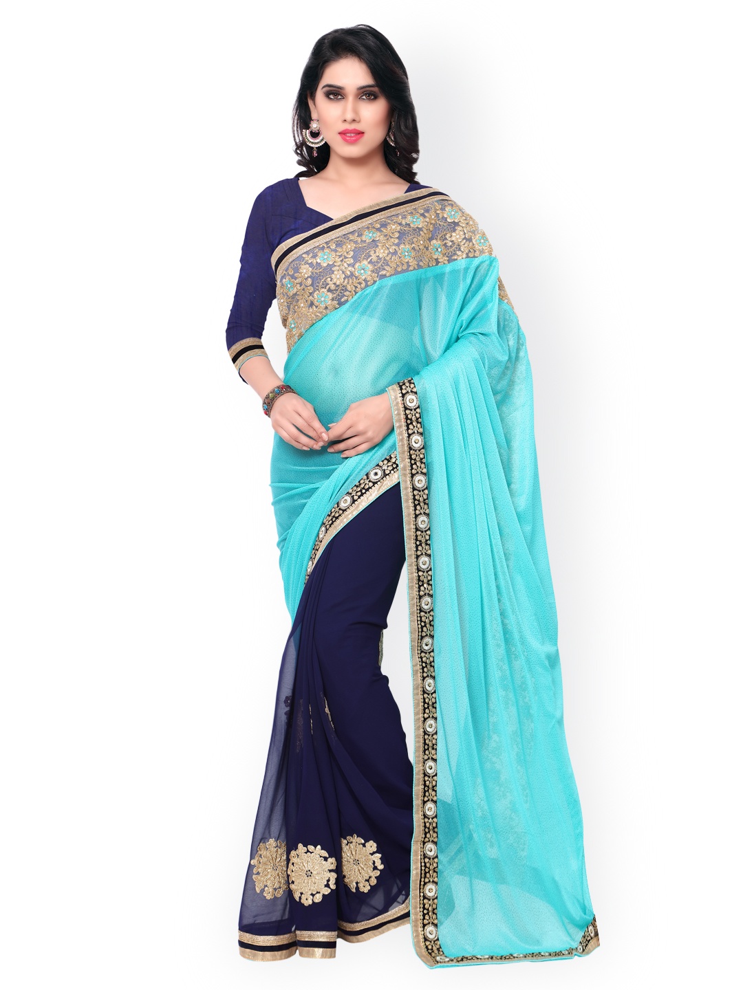 

Kalista Blue Embroidered Georgette Embellished Saree