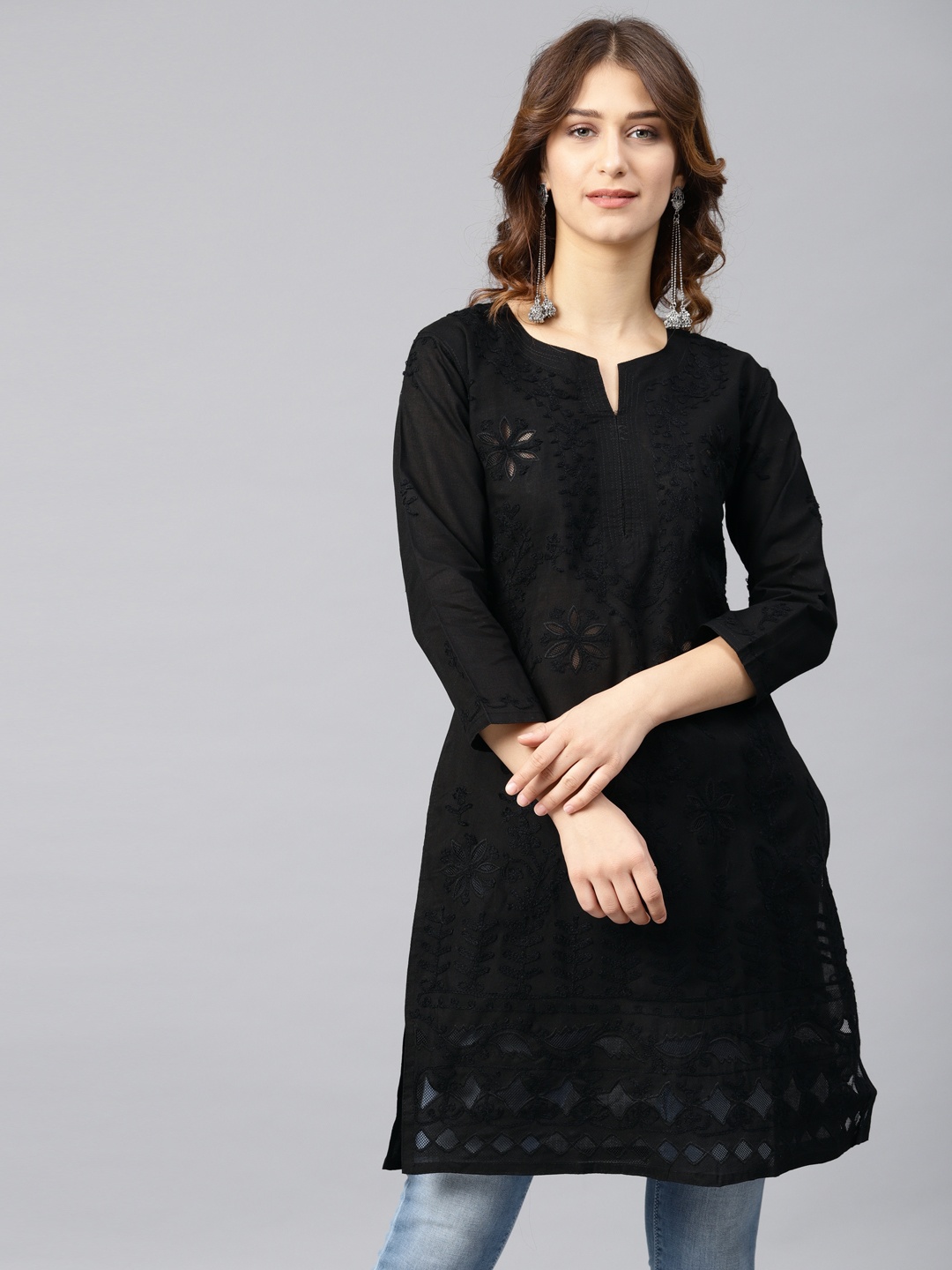 

Saadgi Black Chikankari Embroidered Kurta