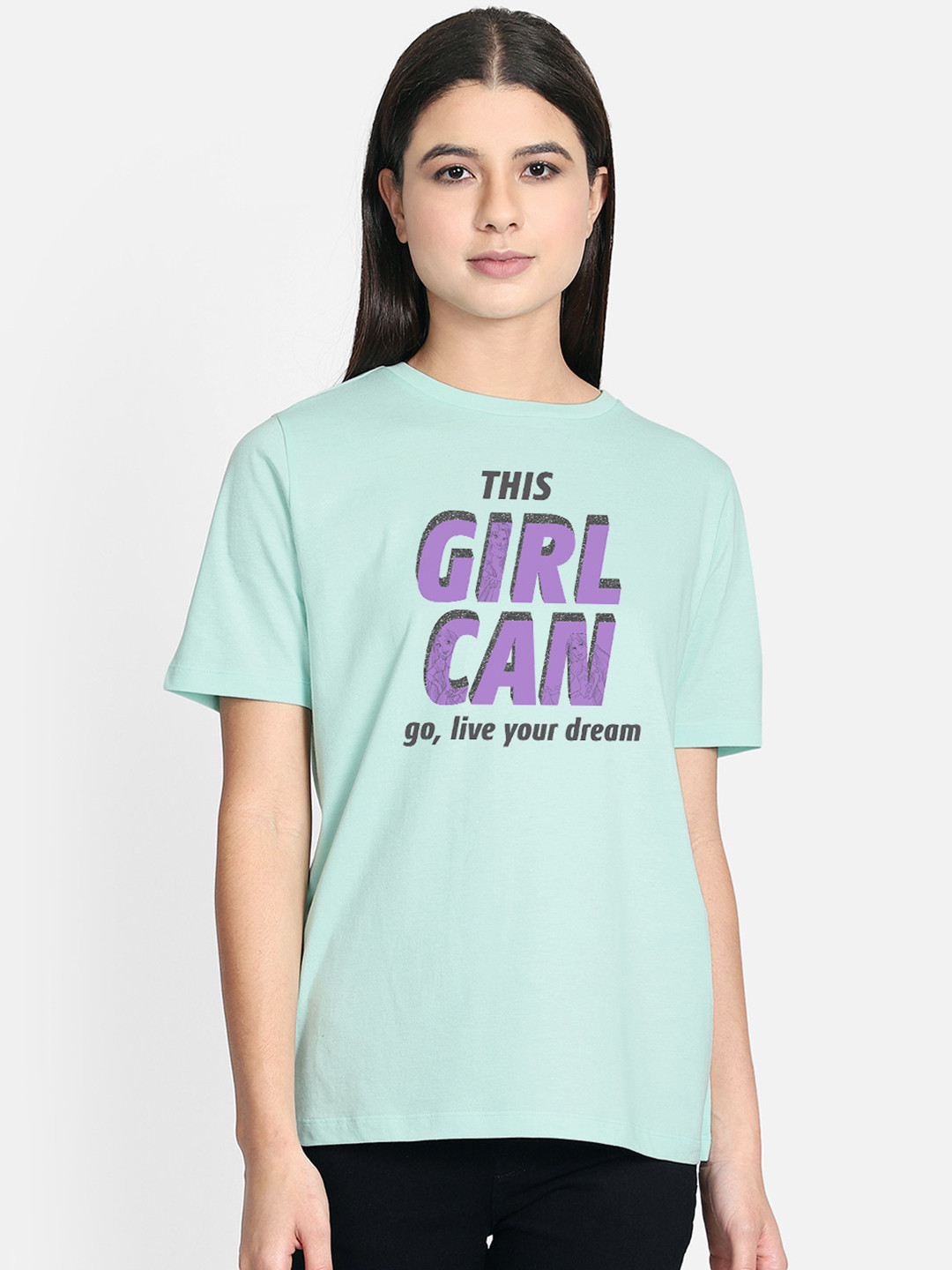 

Free Authority Women Green Printed Cotton Round Neck Pure Cotton T-shirt