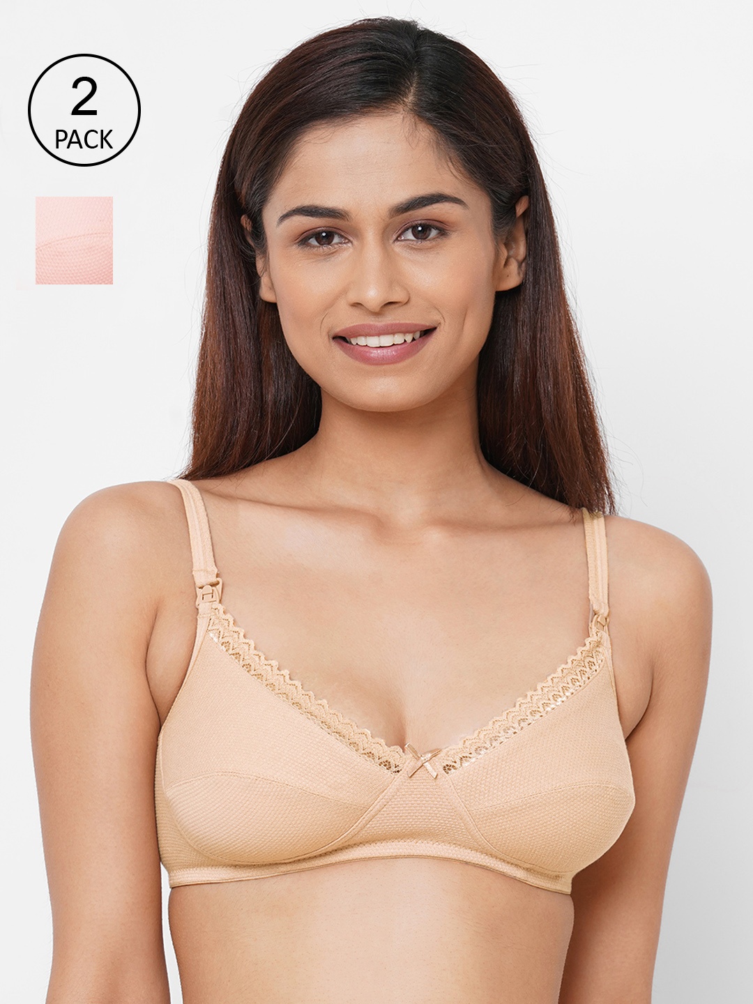 

Inner Sense Pack Of 2 Solid Organic Cotton Antimicrobial Maternity Bras IMB002A_2C, Peach