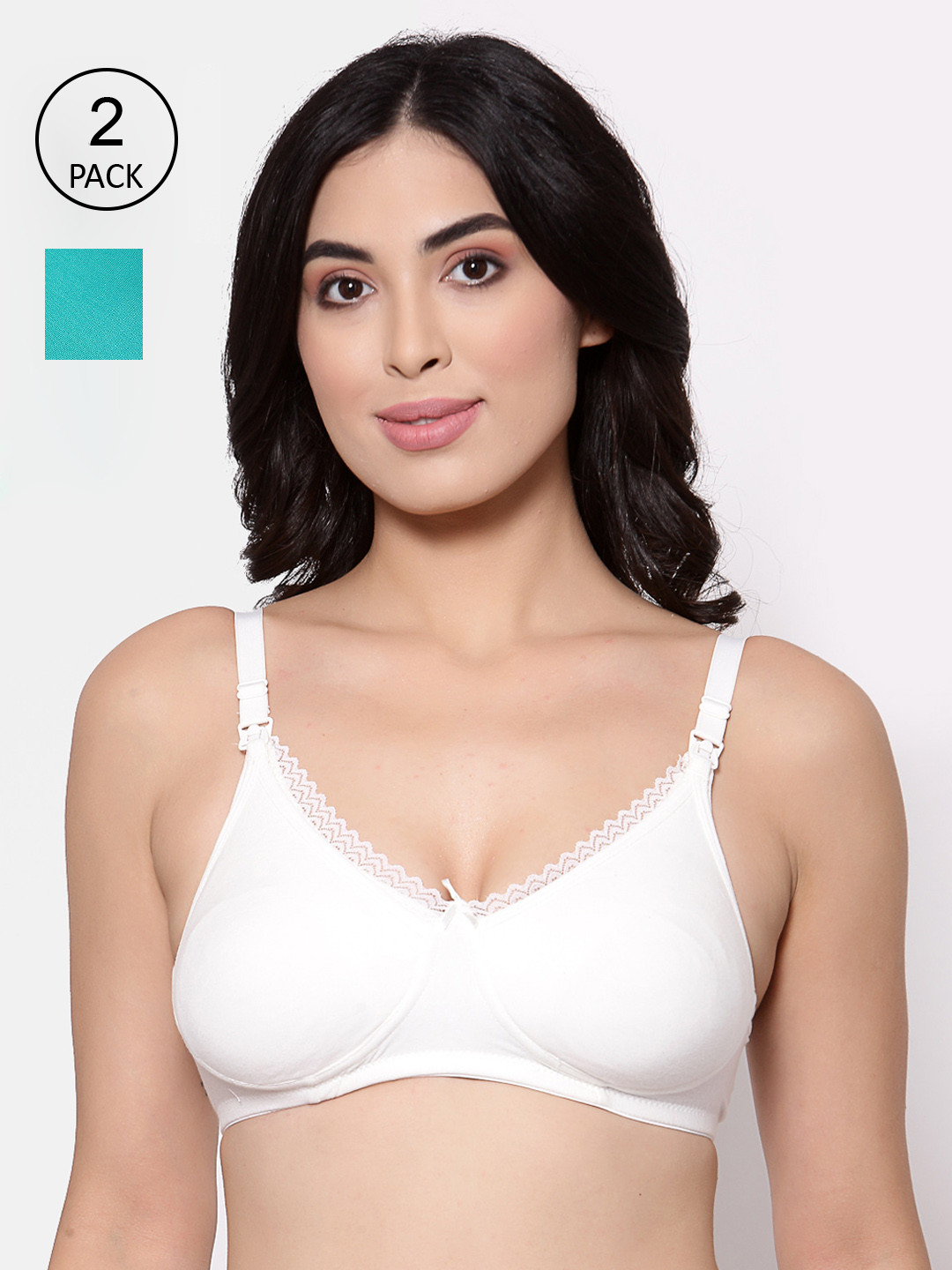 

Inner Sense Blue & Off-White Set of 2 Solid Underwired Non Padded Maternity Bra IMB003E_3B