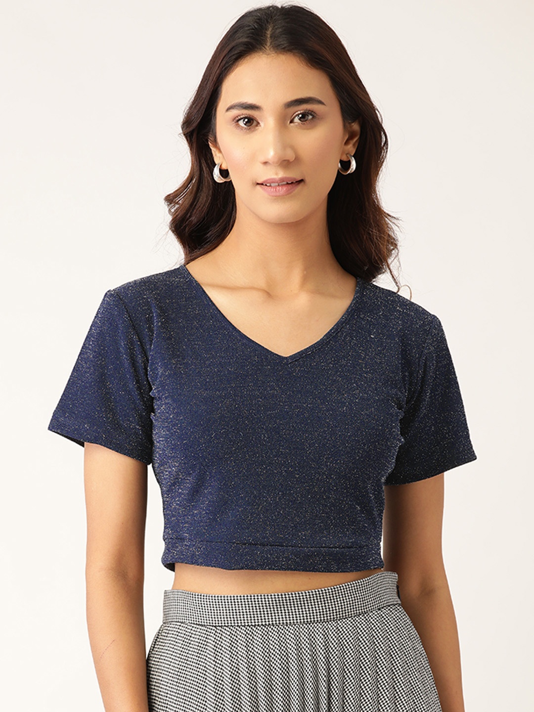 

RIVI Women Navy Blue Sheen Crop Top
