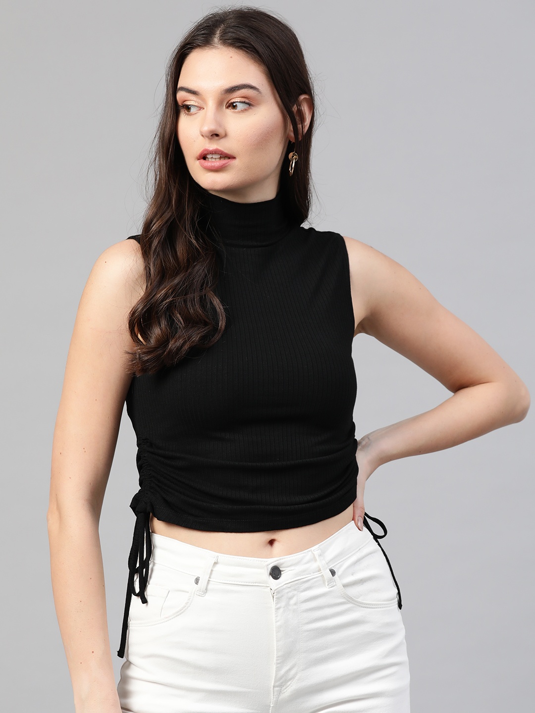 

VividArtsy Women Black Ribbed Crop Top
