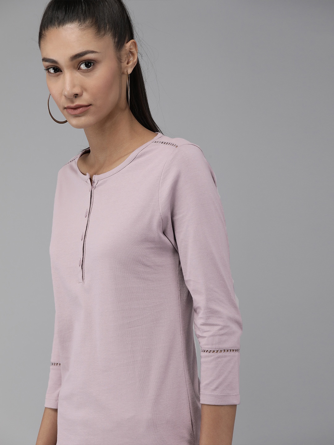 

The Roadster Lifestyle Co Women Purple Solid Pure Cotton Regular Top