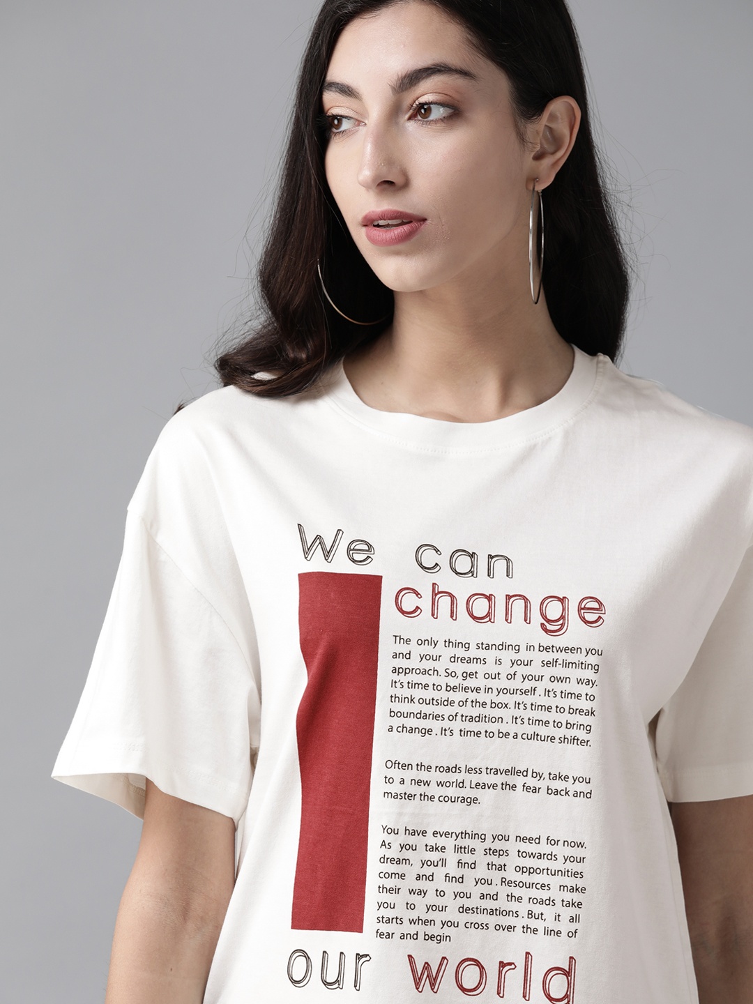 

The Roadster Lifestyle Co Women White Pure Cotton Printed Round Neck Pure Cotton T-shirt