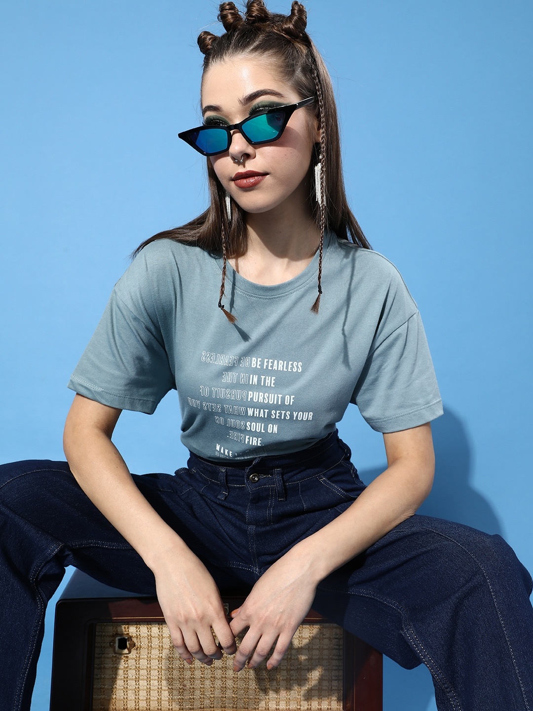 

Roadster Women Stunning Blue Typography Joyful Conversation Tshirt