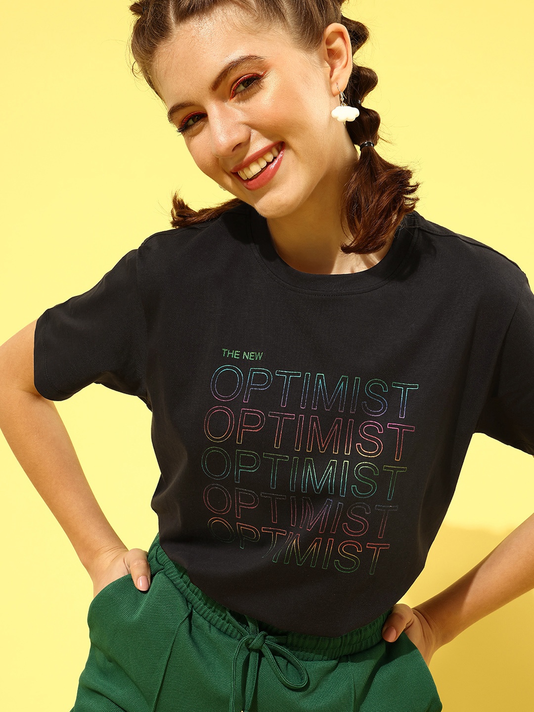 

The Roadster Lifestyle Co Women Black Typography New Age Tshirt