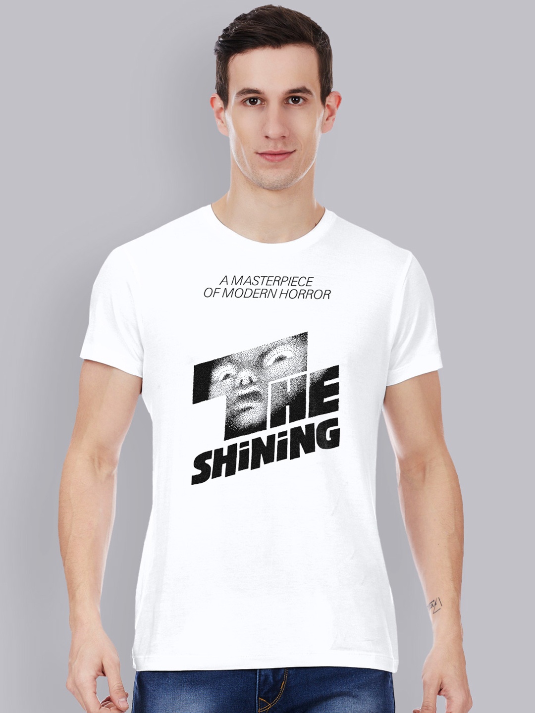 

Free Authority Men White The Shining Printed Round Neck Cotton Pure Cotton T-shirt