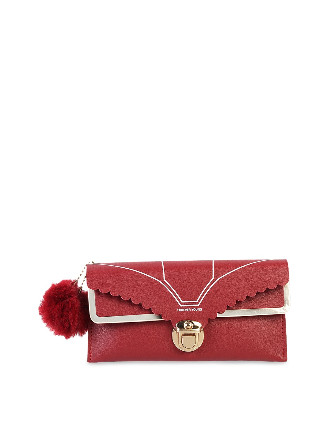 

WALKWAY by Metro Maroon & White Printed Clutch With Pompom