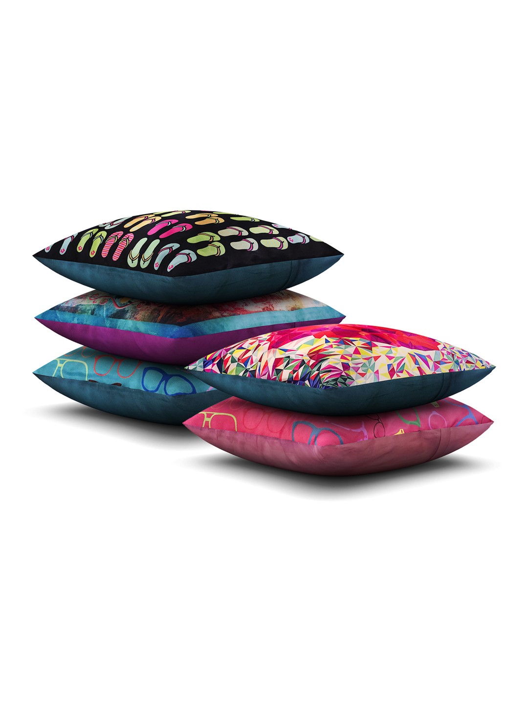 

SEJ by Nisha Gupta Multicoloured 16" x 16" Set of 5 Square Cushion Covers, Multi