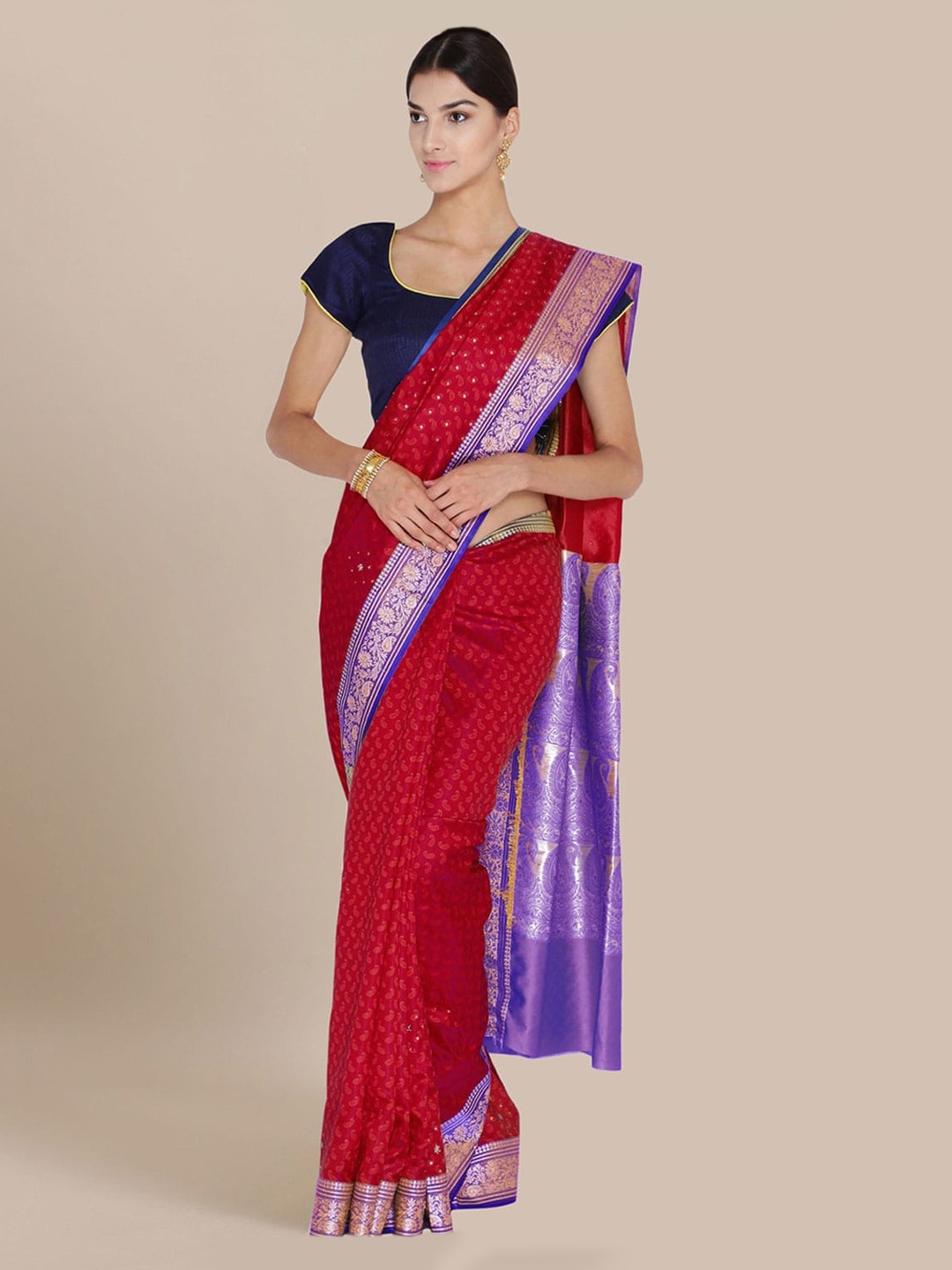 

Chhabra 555 Red Silk Blend Woven Design Jamdani Saree