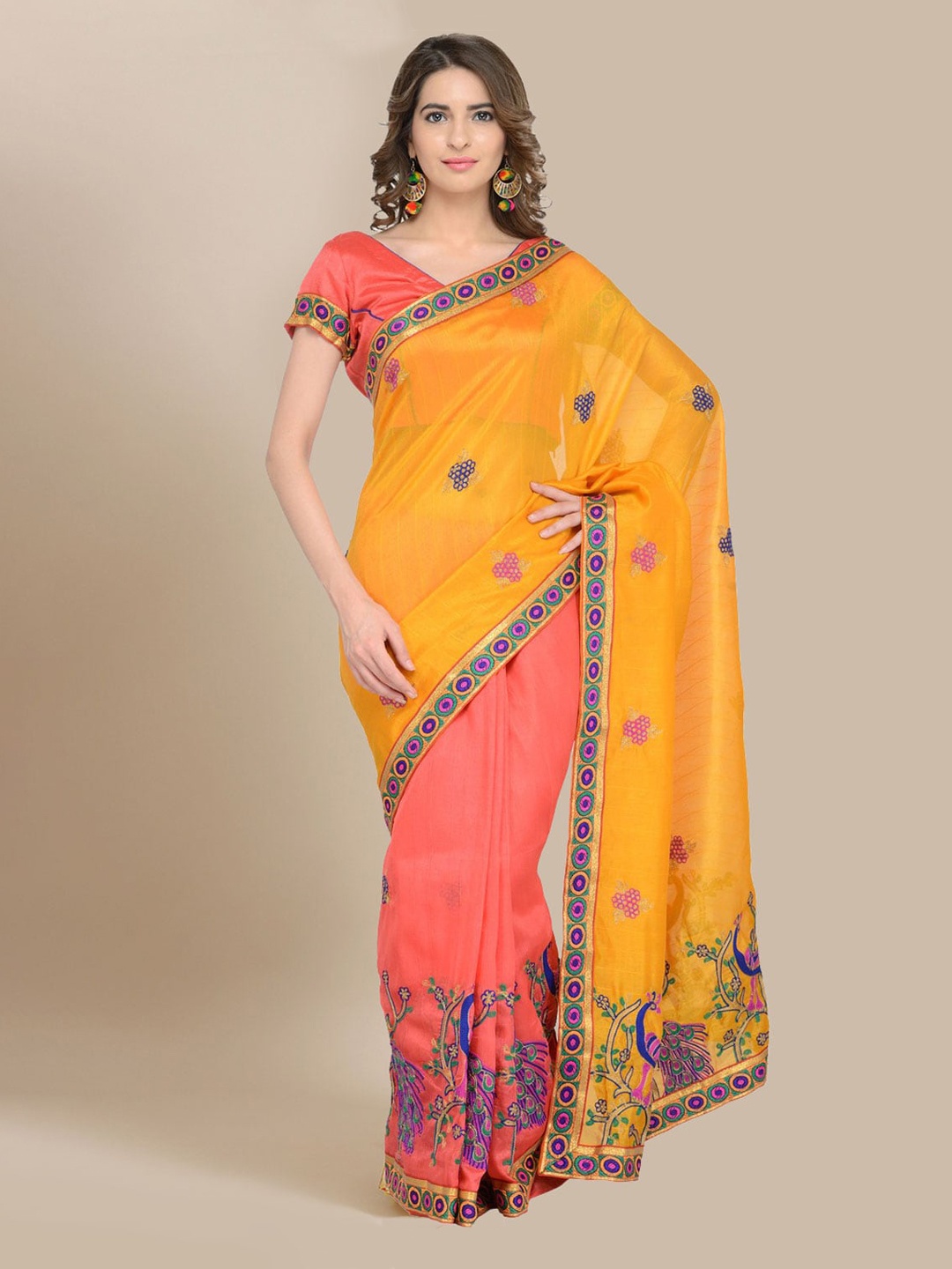 

Chhabra 555 Yellow Printed Art Silk Saree