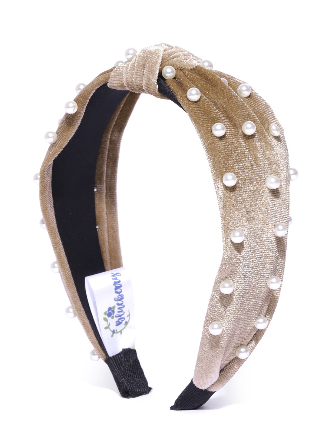 

Blueberry Beige & White Velvet Finish Beaded Hairband