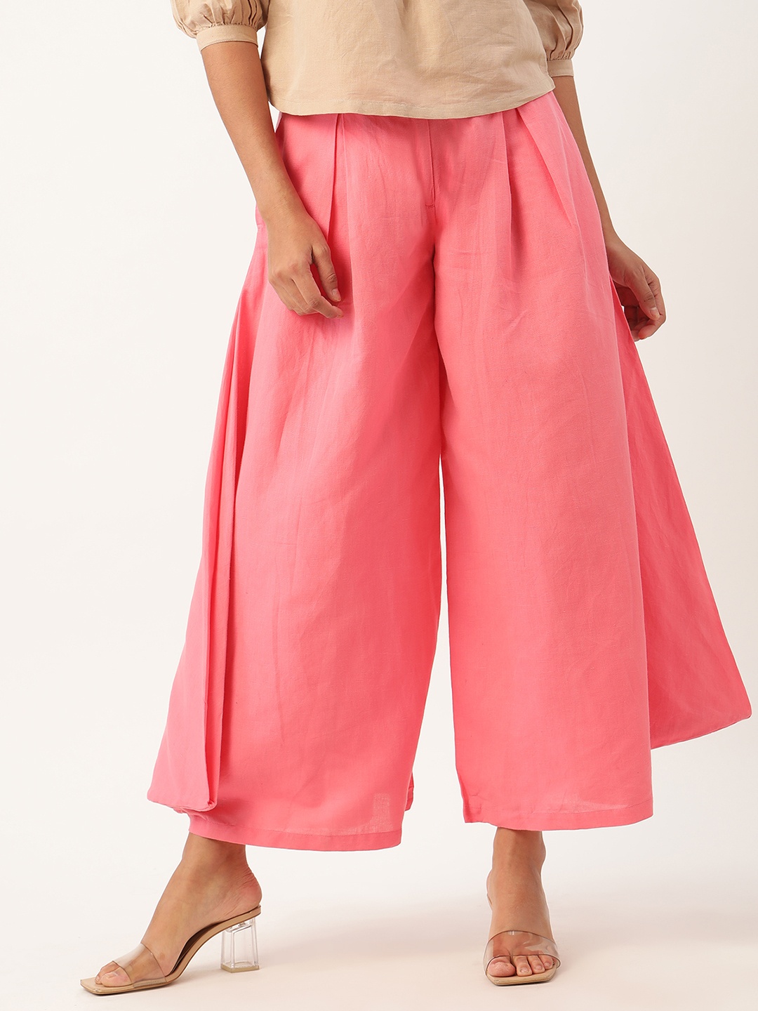 

ROOTED Women Pink Regular Fit Solid Parallel Trousers