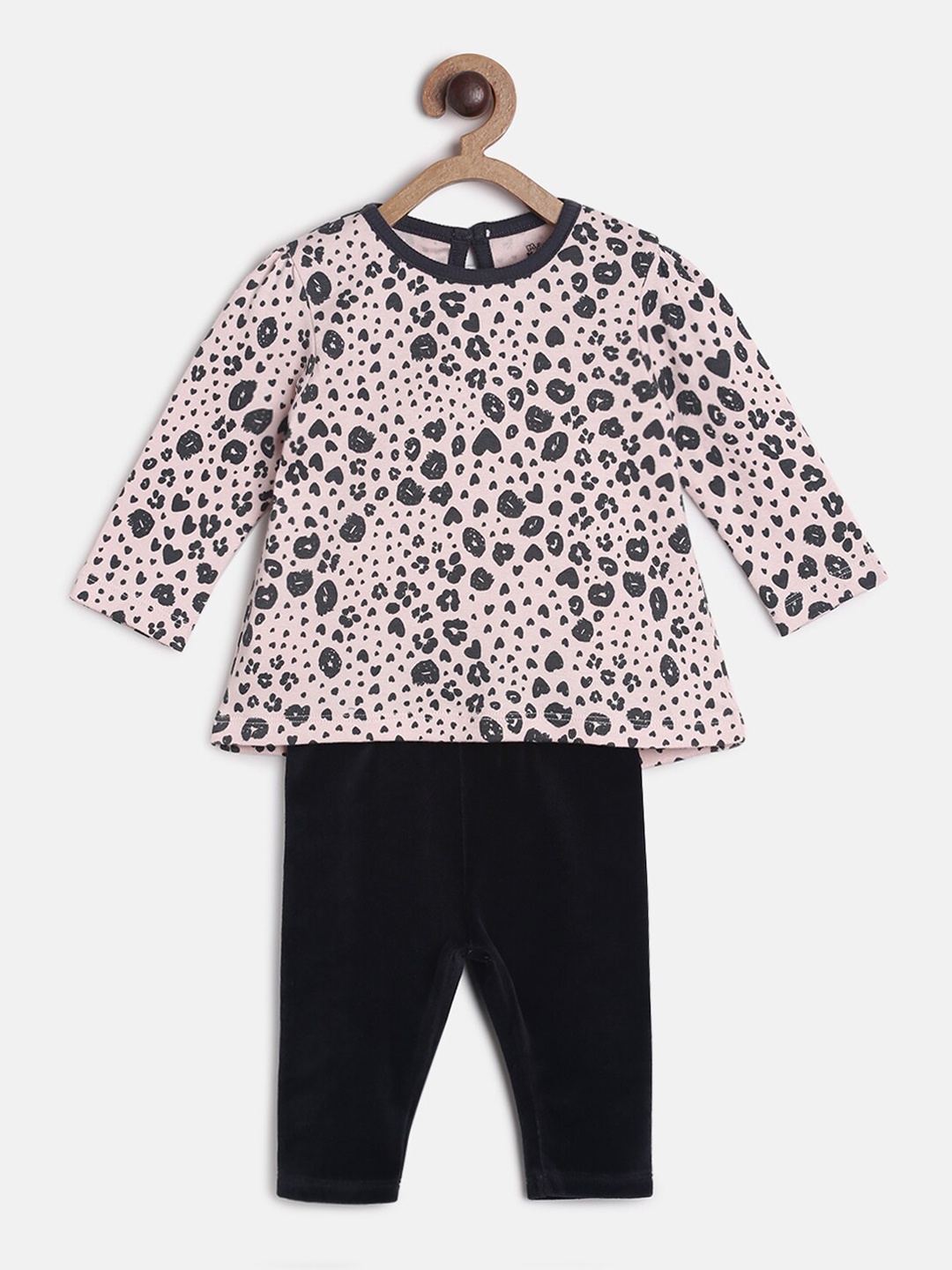 

MINI KLUB Girls Black & Pink Printed Cotton Top with Pyjamas