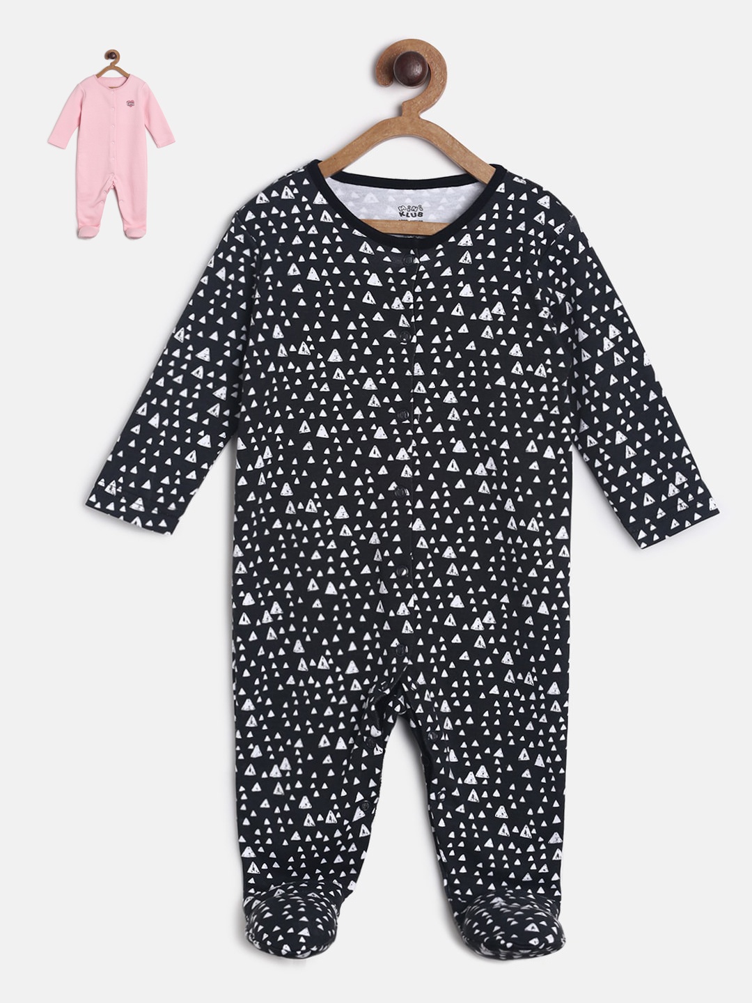 

MINI KLUB Infant Girls Pack of 2 Cotton Sleepsuits, Black