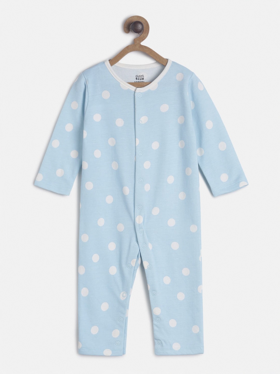 

MINI KLUB Infant Girls Blue & White Printed Cotton Rompers