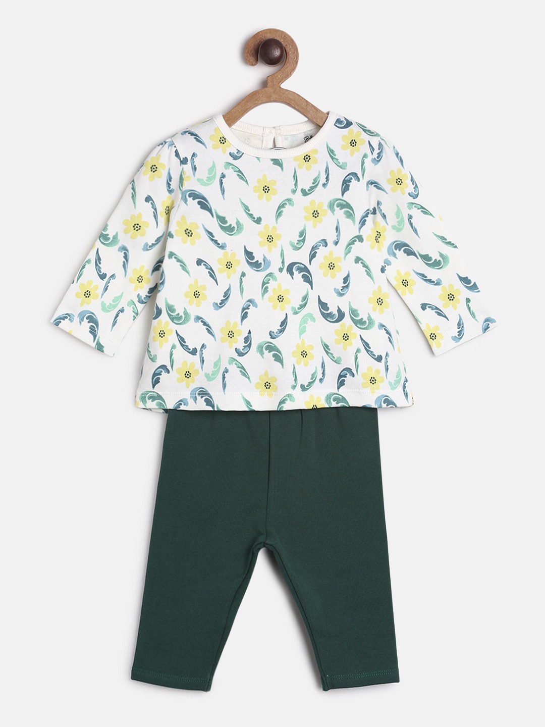 

MINI KLUB Girls Green & White Printed Top with Trousers