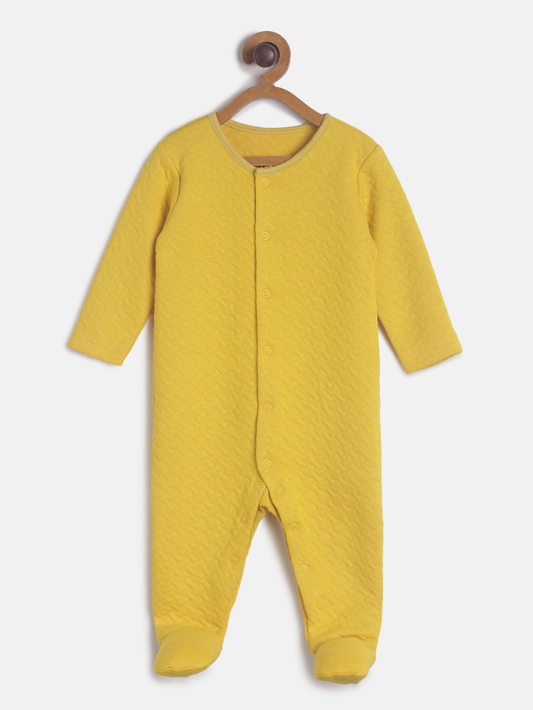 

MINI KLUB Infant Boys Mustard Yellow Self-Design Cotton Sleepsuit