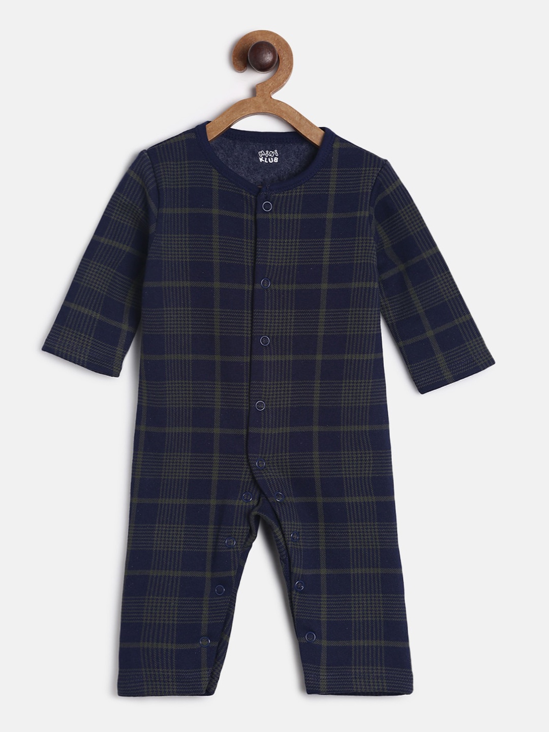 

MINI KLUB Infant Boys Navy Blue & Olive Green Checked Romper