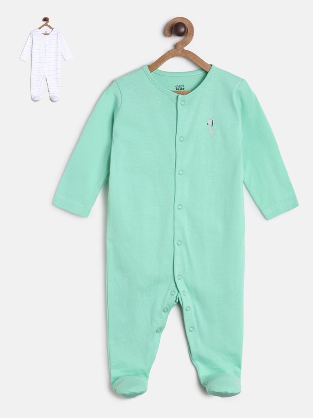 

MINI KLUB Infant Boys Pack Of 2 Pure Cotton Sleepsuit, Green