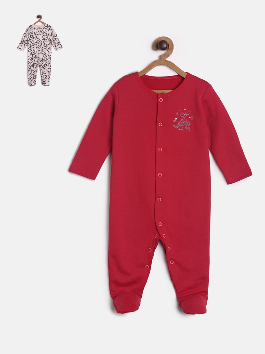 

MINI KLUB Infant Girls Pack of 2 Pure Cotton Sleepsuits, Red