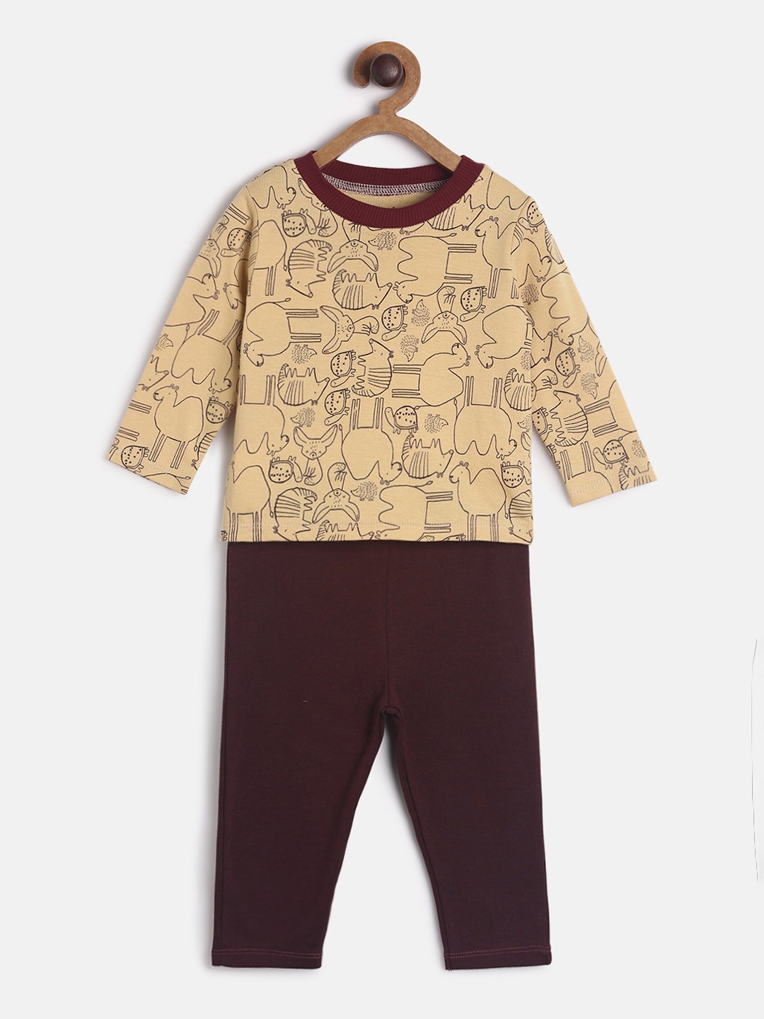 

MINI KLUB Boys Beige & Brown Printed T-shirt with Pyjamas